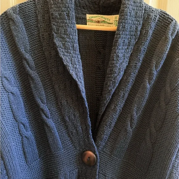 Aran Crafts Blue Women’s 100% Wool Sweater/Jacket - Picture 3 of 4